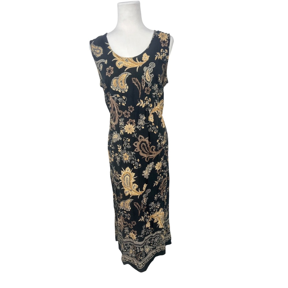 Vtg R&K Paisley Floral Maxi Dress‎ 14W Sleeveless Tie Back Boho Earthy Feminine